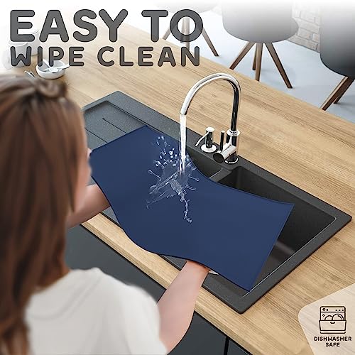 Dog Food Mat 28x18” Large Silicone Stove Top Protector (28"L x 18"W / Navy)