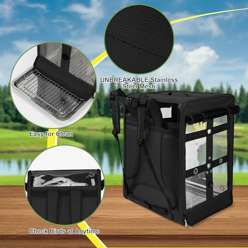 Bird Carrier Travel Cage (17.5"L x 14.8"W x 23.6"H / Black)