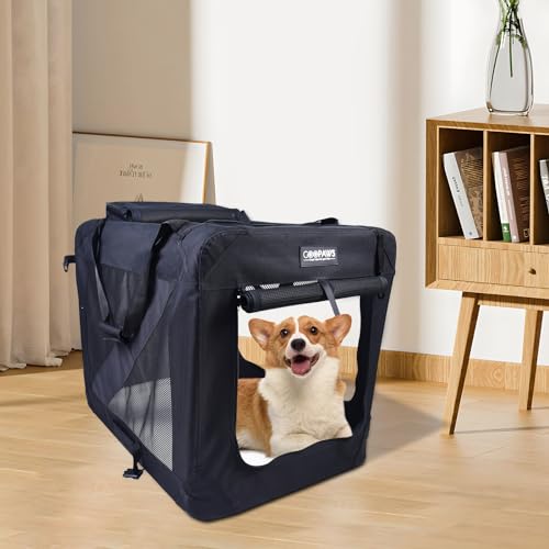 3 Door Portable Collapsible Soft Dog Crate Carrier with Bed (4-Black)