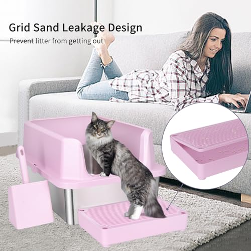 Open Cat Litter Box (Light Pink / 23.8"L*16"W*12"H)