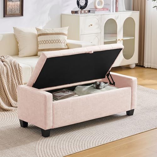 43" Ottoman with Storage (Pink / 19.2"D x 43"W x 16.9"H)