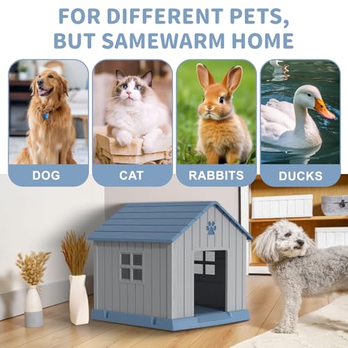 Dog House Indoor Outdoor for Small to Large Sized Dogs Indoor Outdoor Doghouse Puppy Shelter with Elevated Floor (Blue / Medium Dog:34 Inch WW)