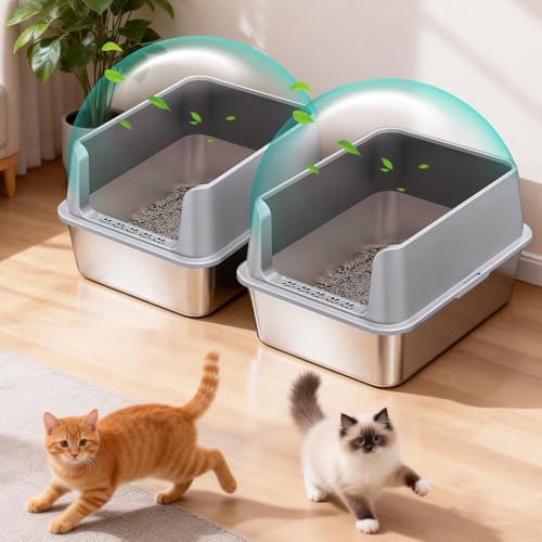 2PACK Stainless Steel Cat Litter Box (2PK-Light Grey-M)