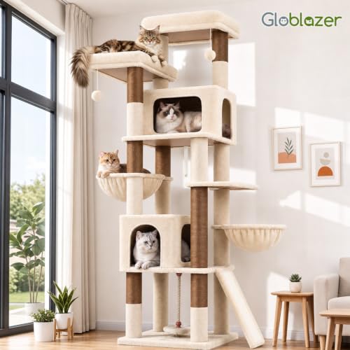 75in Tall Cat Tree Tower for Indoor Cats (Beige / 75 inch)