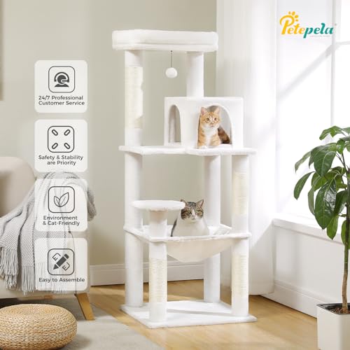 56.3" Cat Tree for Indoor Cats Large Adult with Hammock (White / 56 Inches)
