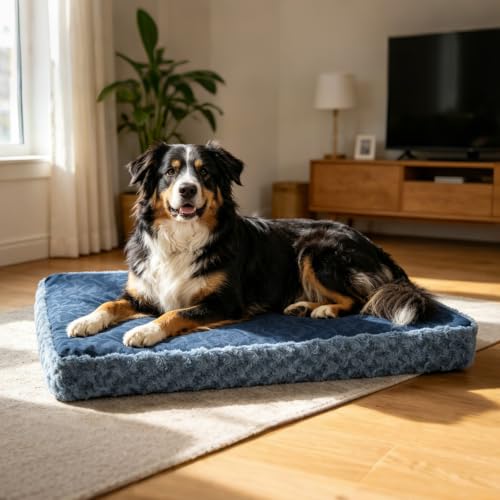Dog Bed Mat Crate Pad Mattress (Navy/Grey / L(35"*22"*3"))