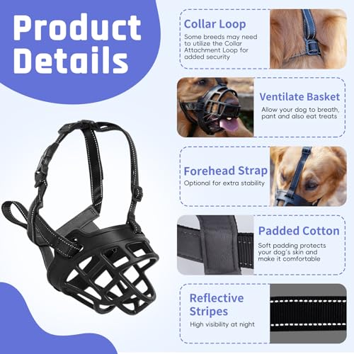 Soft Basket Silicone Muzzle for Medium Dog to Prevent Biting (Black / 3 (Snout: 9.5"-10.25"))