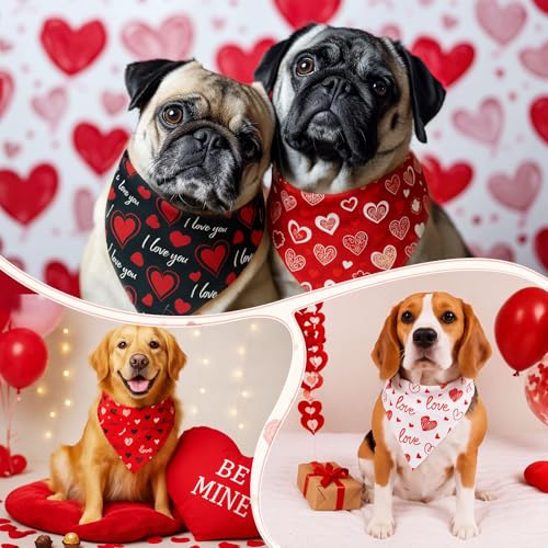 50 Pcs Valentine's Day Dog Bandanas Bulk for Dogs Soft Bibs Adjustable Triangle Heart Lips Bandana for Small Medium Large Pet Costume (Valentine / 25.6 x 17.7 x 17.7 Inch)