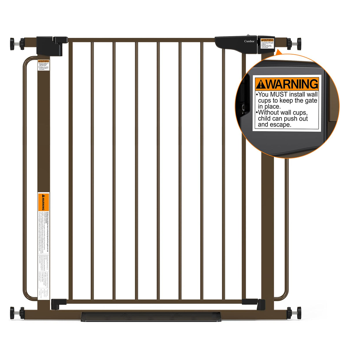 36.6 59" Extra Wide Baby Gate for Stairs (Brown / 36.6-59"W x 30.5"H)