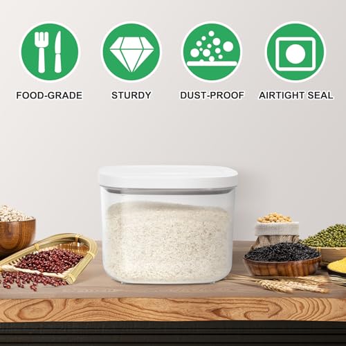 Large Airtight Food Container 5.28 Qt with Pop Up Lid & Measuring Cup (White/Clear / 5.28 Qt-Pop)