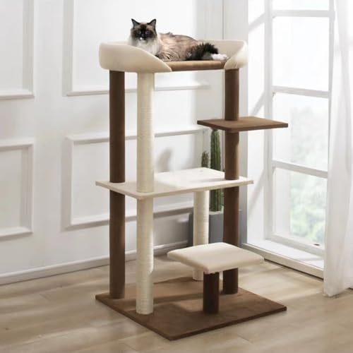 Modern Cat Tree Tower with Extra Large Platform Perch Bed for Maine Coon and Big Couch Sofa for Multiple Cats (A)