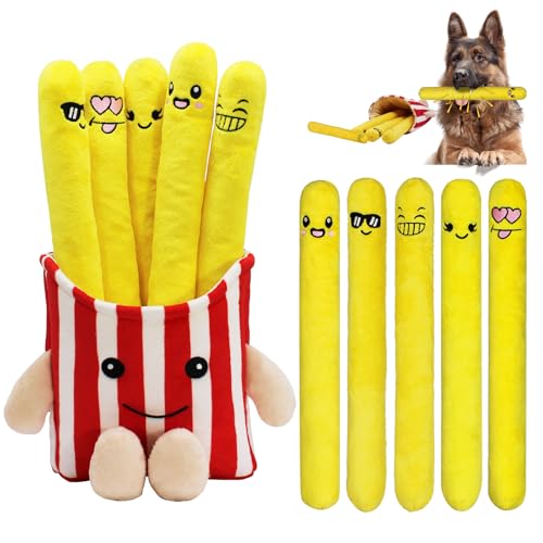 Dog Squeak Toys 5 Pack Christmas French Fry Plush Chew Small Dogs (Red French Fry)