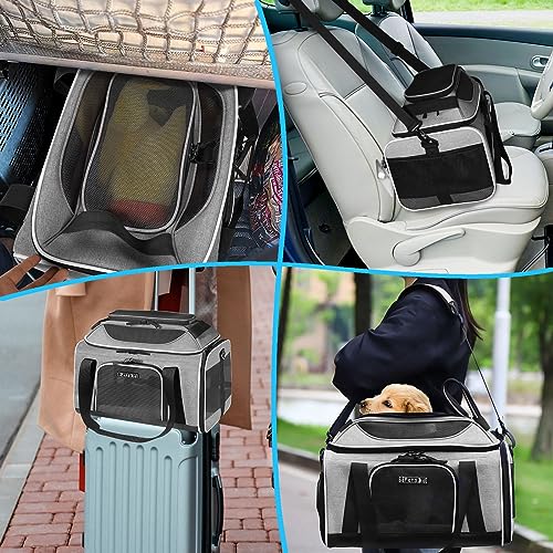 Top Expandable Small Pet Carrier 17"x11"x9.5" Airline Approved (17.0"L x 11.0"W x 9.5"H / Grey)