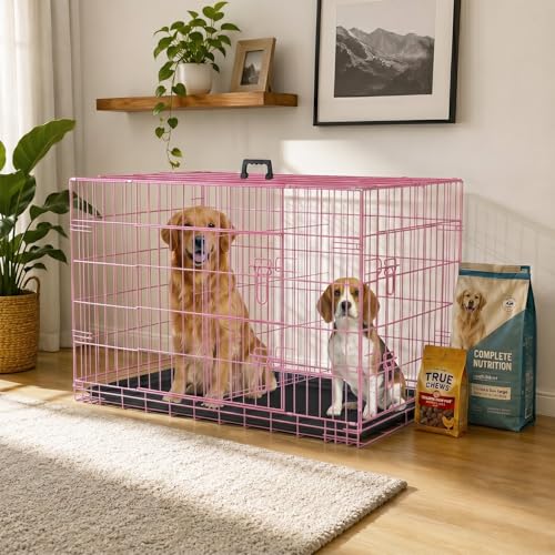 Dog Crate for Large Dogs 42 Inch Folding Kennel Metal Pet Cage Pink (Pink / 42.0"L x 26.0"W x 28.0"H)