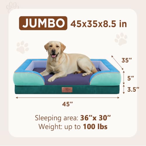 Orthopedic Dog Bed for Extra Large Dogs with Bolster (45.0"L x 35.0"W x 8.5"Th / Violet Tide)