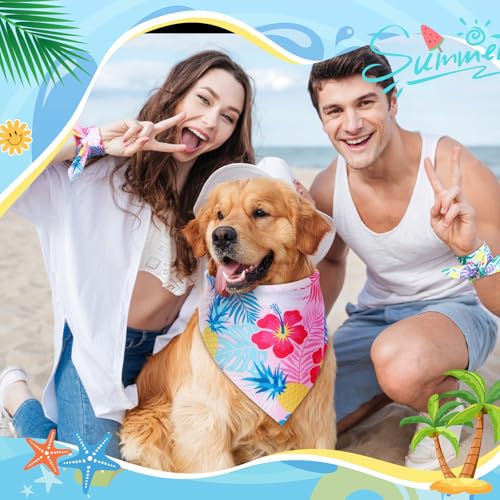 100 Pieces Hawaii Dog Bandanas Bulk Summer Bandanas for Dogs Soft Bibs Adjustable Triangle Scarf for Small Medium Large Pets Summer Costume (Hawaii / 25.6 x 17.7 x 17.7 Inch)