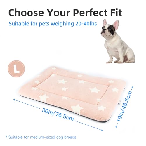 Dog Crate Pad Washable Puppy Dog Bed for Crate Flat Kennel Mat (30''L x 19''W x 1.5''Th / Pink)