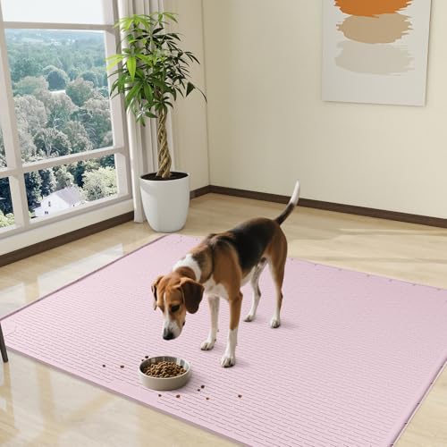 Dog Food Mat 50''x35'' Extra Large Dog Mat for Food and Water (50"L x 35"W / Pink)