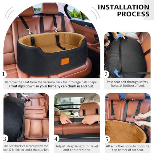 Dog Car Seat for Medium & Large Dogs up to 55 lbs (Black/Brown)