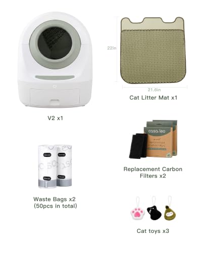 Casa Leo Automatic Self Cleaning Cat Litter Box Bundle with App Control (Green)