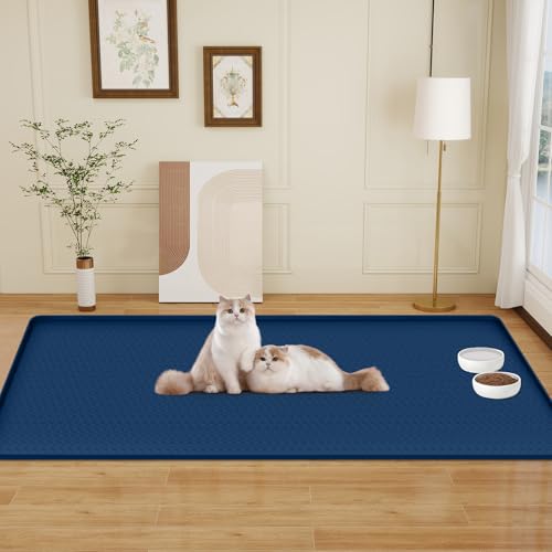 Cat Food Mat Extra Large Silicone Pet Bowl Mat 51''x25.6'' (Blue / 51"L x 25.6"W)