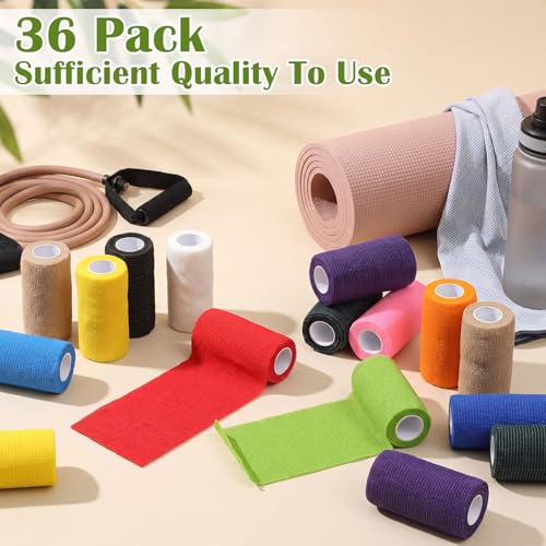 36 Pcs Self Adherent Bandage 4" X 5 Yard Wrap Breathable (Multicolor / 4" X 5 Yard)