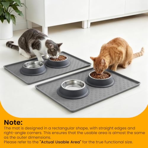 2 Pack Pet Placemat for Dog and Cat (24.5"L x 16.5"W - 2 Pack / Grey)