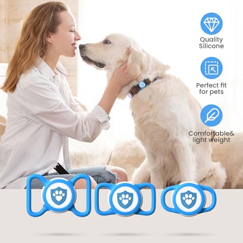 Waterproof Dog Collar Holder for Apple Tracker Blue