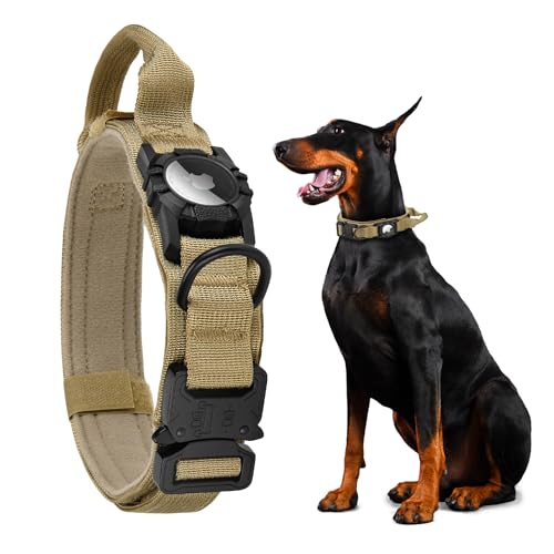 Tactical AirTag Dog Collar (M(15"-18.5") / Brown)