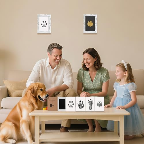 Inkless Paw Print Kit for Dogs (Black/Gold Pad,Vintage White Wood Frame / 4-Pack,Medium)