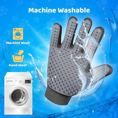 Pet Hair Removal Glove with 255 Silicone Tips for Dogs & Cats (Grey)