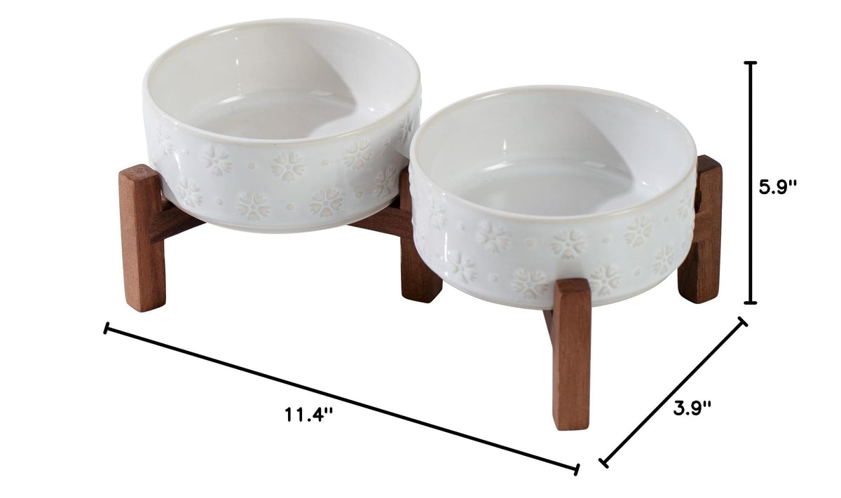 Elevated Dog Bowls (Double Bowls with Stand- Arctic White / 1.6CUPS)