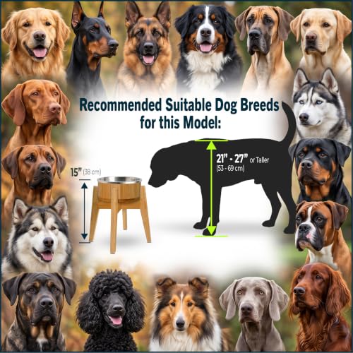 Dog Bowls Elevated for Large Dogs (Height: 15" Bowl: 9.5" / Bamboo-N15)