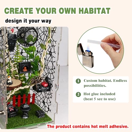 Jumping Spider Enclosure Kit 22pcs Terrarium with Decor (Green-Gothic)