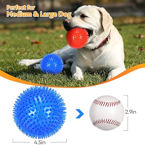 2 Pack 4.5" Squeaky Dog Toy Balls (4.5"(Large Dog) / Red+Blue)