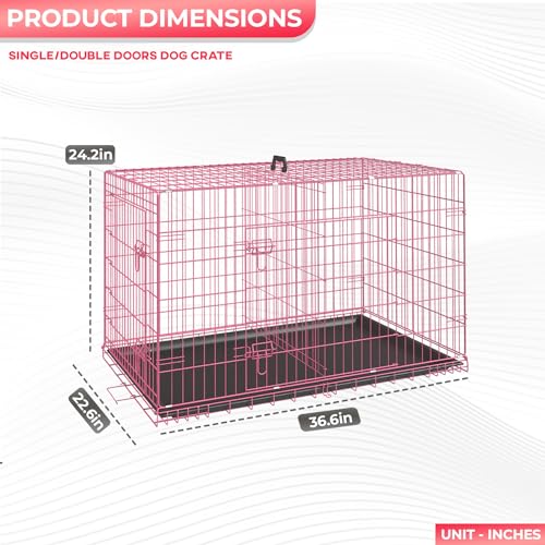 36" Foldable Metal Dog Crate (Pink)