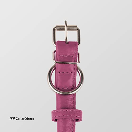 Tangle Free Rolled Leather Dog Collar (Pink / L)