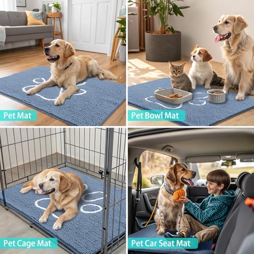 Dog Door Mat for Muddy Paws (48"X30" / Airy Blue and White)