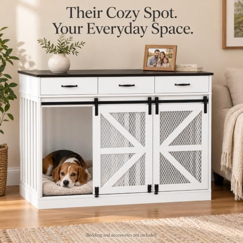 Furniture Dog Crate for Medium to Large Dogs (White / 47.6"L x 22.8"W x 35.5"H)