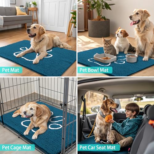 Dog Door Mat for Muddy Paws (36"X24" / Atlantic Blue and White)