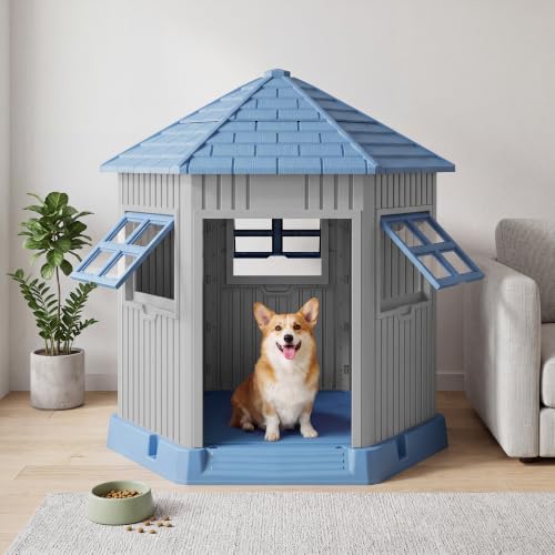 Outdoor Dog House for Small Medium Dogs (Blue-Grey)