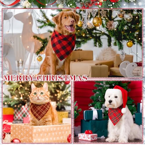 100 Pcs Christmas Red Plaid Dog Bandanas Bulk for Medium Holiday (Red Plaid / 25.6 x 17.7 x 17.7 Inch)