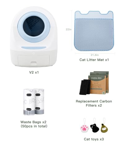 Casa Leo Automatic Self Cleaning Cat Litter Box Bundle with App Control (Baby Blue)