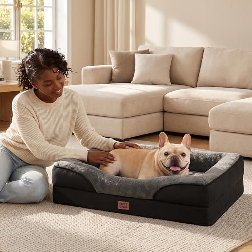 Orthopedic Dog Bed for Medium Dog (Grey/Black / 35x22x6.5)