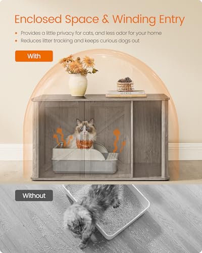 Double Cat Litter Box Enclosure for 2 Cats (Heather Griege / L (33.5"L x 19"W x 19.5"H))