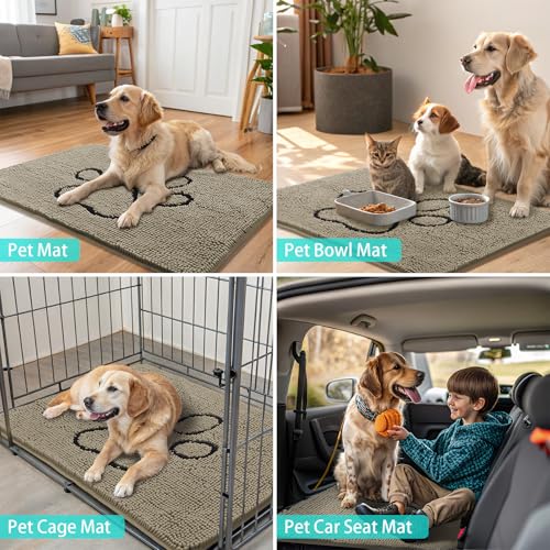 Dog Door Mat for Muddy Paws (30"X20" / Warm Taupe and Black)