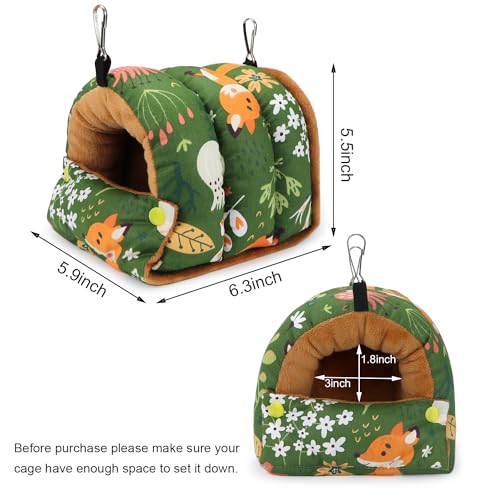 Bird Nest House Winter Warm Snuggle Hut Bird Bed Hanging Hammock for Parrots Budgies Parakeets Caique Senegal Cockatiels Conures (Small / Green)