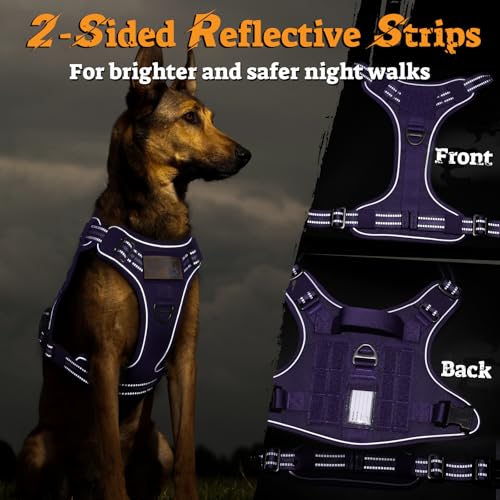 Tactical Dog Harness for Small Dogs (S(Chest:16.1"-31.5",Neck:15.4"-21.6",Back:7.1") / Purple)