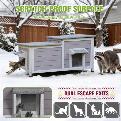 Large Heated Cat House Outdoor Insulated Cat House Weatherproof Feral Cat Shelter with Thermostat