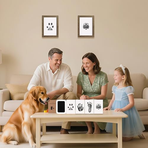Inkless Paw Print Kit for Dogs (Black Pad,Walnut Wood Frame / 4-Pack,Large)